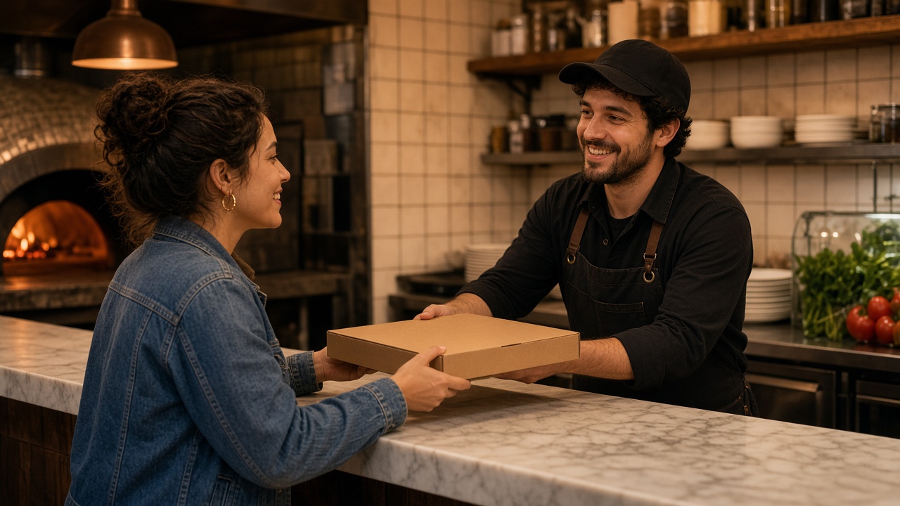 Client récupérant une commande au comptoir
